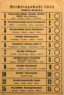 Stimmzettel zur Reichstagswahl 1933
